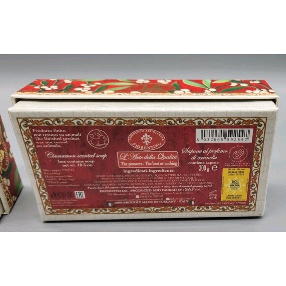 Cinnamon Scented Soap La Saponeria Firenze Merry Christmas Set of 2 Italy Made - Picture 3 of 9